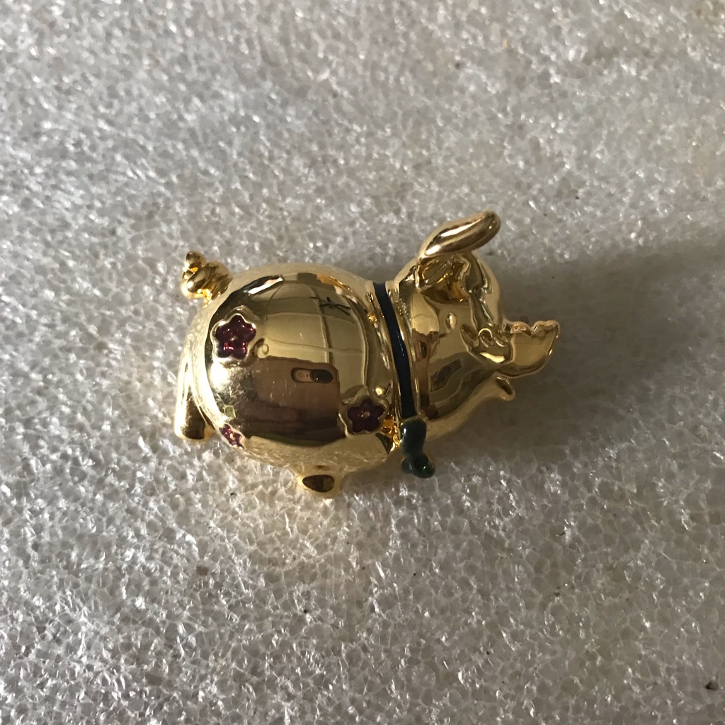 Gold Pig Figurine Brooch